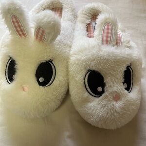 Plush Bunny Slippers in Cream and Pink